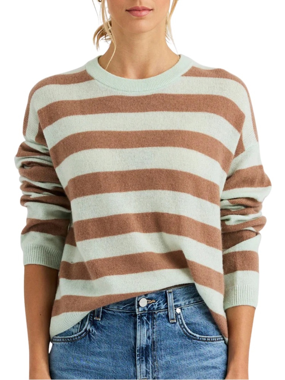One Grey Day SLOANE CASHMERE BOXY PULLOVER IN BERMUDA STRIPE NWT